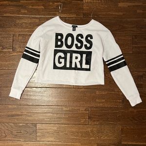 NEVER WORN! White “BOSS GIRL” Long Sleeve T-Shirt